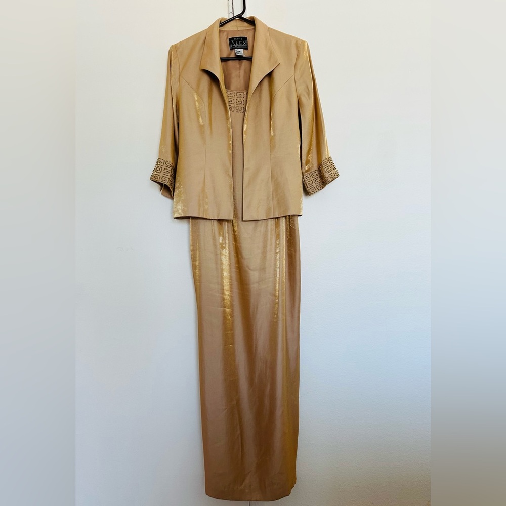 Alex Evenings Shimmering Gold 2Pc Formal Jacket & Gown Special Event Dress 6P